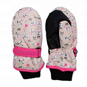 Baby Nellys Dětské zimní, nepromokavé palčáky, Love Cat, béžové vel.  98/104, 12 cm