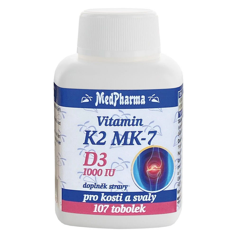 MEDPHARMA Vitamin K2 MK7 + D3 1000 IU 107 kapslí