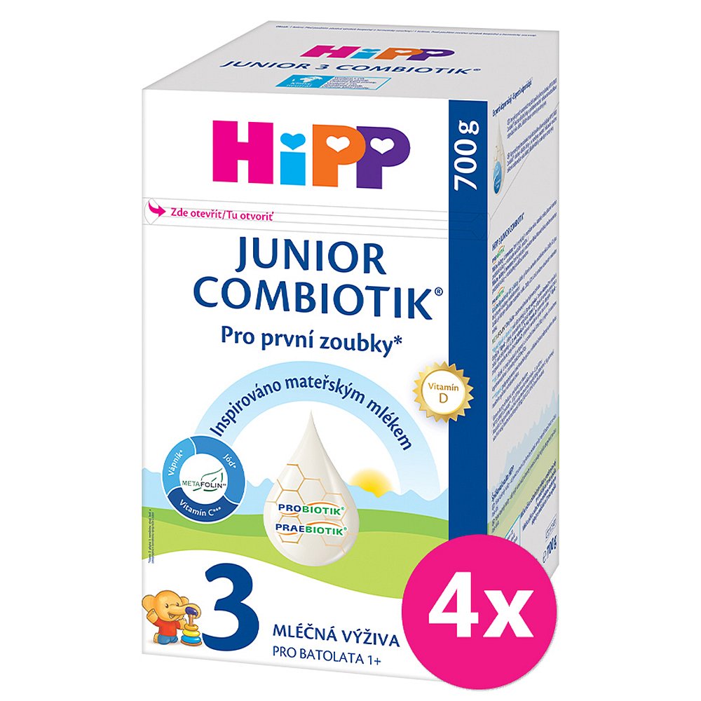 4x HiPP 3 Junior Combiotik® Batolecí mléko od uk. 1. roku, 700 g