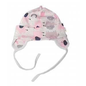 Baby Nellys Bavlněná čepička na zavazování, Sloníci, růžová, lem šedý