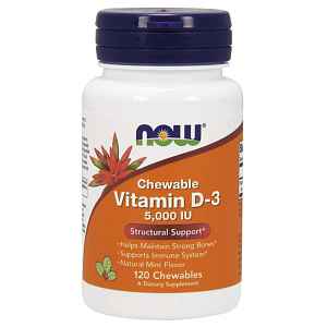 NOW Vitamin D3, 5000 IU, 120 žvýkacích pastilek