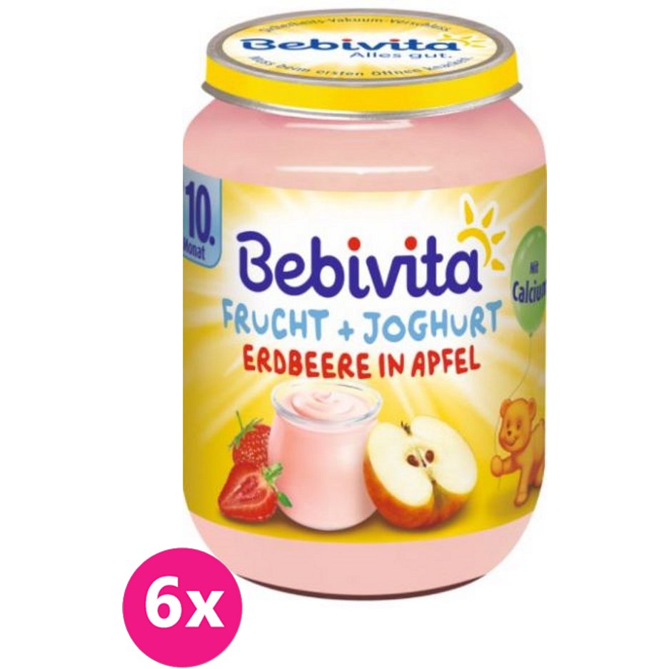 6x BEBIVITA Ovoce & jogurt, jablka, jahody 190 g - ovocný příkrm