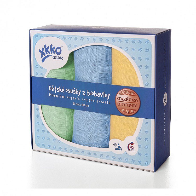 KIKKO Dětské osušky/pleny z biobavlny Staré časy 90x100 (3 ks) – pastels pro kluky