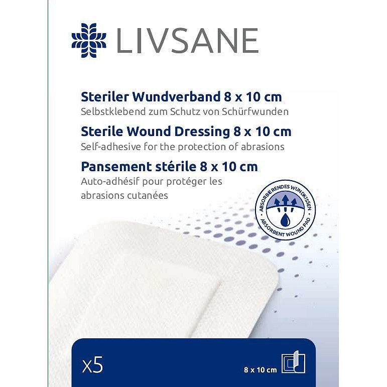 LIVSANE náplast sterilní na oděrky 8x10cm 5ks - II. jakost