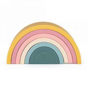 Petite&Mars Hračka silikonová skládací Rainbow Intense Ochre 12m+