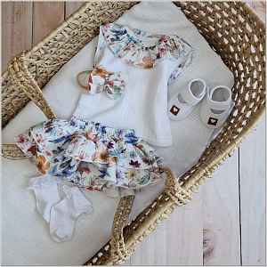 Z&Z Mušelínové tilko, kraťasy se sukničkou + čelenka, 3D sada, Květy , bílá, vel. 92 vel.  92