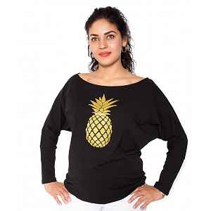 Be MaaMaa Těhotenská mikina, triko Ananas - černé - S