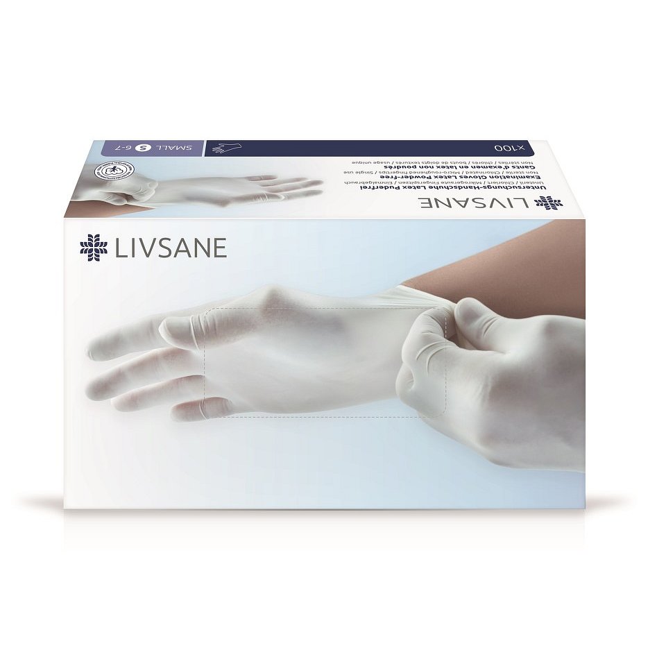 LIVSANE Latexové rukavice nepudrované S 100 ks