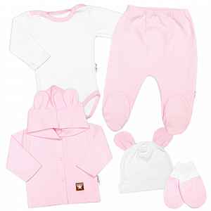 Baby Nellys Žebrovaná sada, Star 5D, body, polodupačky, kabátek, čepička, rukavice