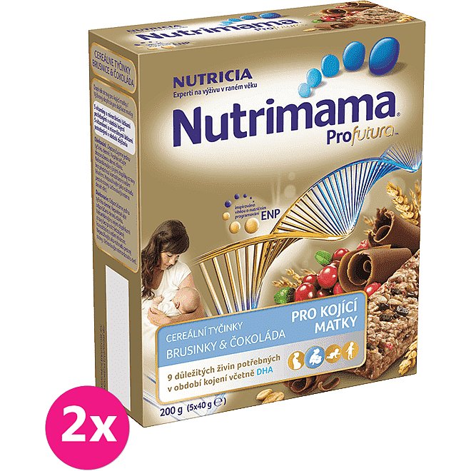 2x NUTRILON NUTRIMAMA ProFutura cereální tyčinky Brusinky a Čokoláda (5x40g)