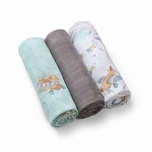 BABYONO Pleny bambusové 3 ks Blue-grey, 70x70 cm