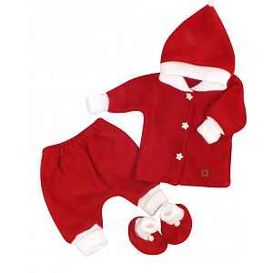 Z&Z 3-dílná pletená souprava, kabátek, kalhoty a botičky Baby Santa vel.  86
