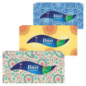 VELVET Classic Papírové kapesníky 2-vrstvé Box 150 kusů