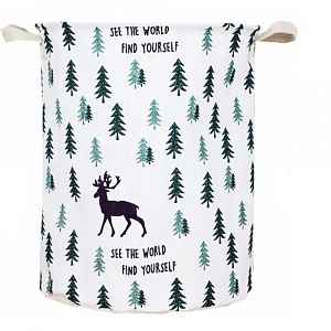 Koš na hračky, uzavíratelný, bavlna, Trees - ecru, 43 L
