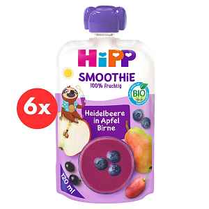 6x HiPP BIO Smoothie Jablko-Hruška-Borůvky, 100 g – ovocný příkrm