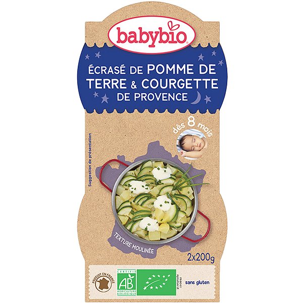 BABYBIO Příkrm brambory s cuketou, creme fraiche a parmezánem – zeleninový příkrm (2x200g)