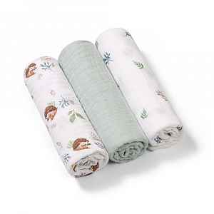 Babyono Mušelínové plenky, Super Soft mátové, 3 ks x 70x70cm, Ježek