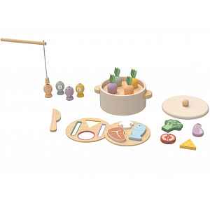 2Kids Toys Motorická hra 3v1 Potraviny – rybaření, puzzle, hrnec
