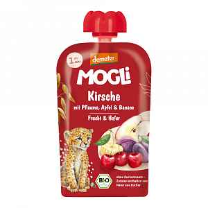 MOGLi BIO Višňová kapsička se švestkami, jablkem, banánem a ovesnými vločkami 100 g
