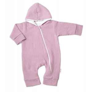 Baby Nellys Mušelinový overálek s kapucí, dvouvrstvý, Hand Made, pudrový/růžový, vel. 62 vel.  62
