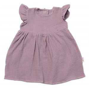 Baby Nellys Dětské letní mušelínové šatičky kr. rukáv Sweet Summer, , švestkové, vel. 92/98 vel.  92/98