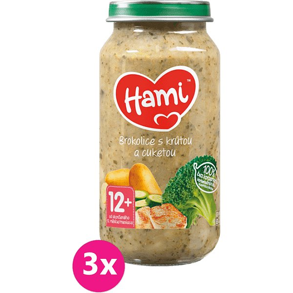 3x HAMI Brokolice a krůtí prsa (250 g) - maso-zeleninový příkrm