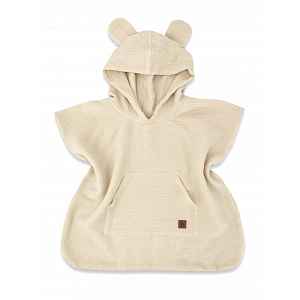 Baby Nellys Dětské mušelínové pončo lux s kapucí Teddy, rychleschnoucí, béžové