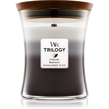 Woodwick Trilogy Warm Woods vonná svíčka 275 g s dřevěným knotem