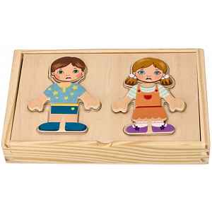 Adam Toys Dřevěná magnetická skládačka v oblékání - Holka a kluk