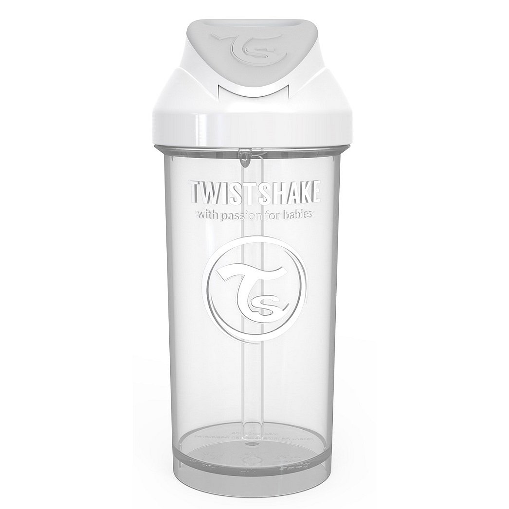 TWISTSHAKE Láhev s brčkem 360 ml (6 m) bílá