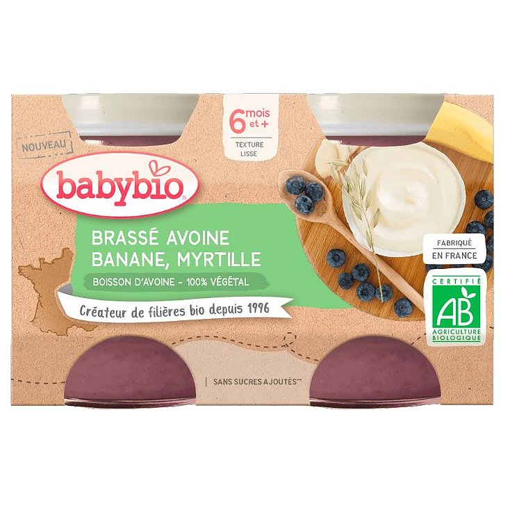 Babybio Brassé z ovesného mléka banán borůvka 2x130g