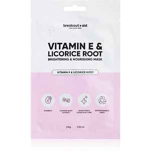 breakout + aid Vitamin E & Licorice Root rozjasňující plátýnková maska s vitamínem E 34 ks