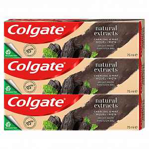 Colgate Bělicí zubní pasta s aktivním uhlím Naturals Charcoal Trio  3 x 75 ml