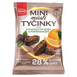 SEMIX Mini müsli bezlepkové tyčinky s kakaovými boby a pomerančem 70 g