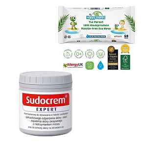 SUDOCREM Expert 125 g + vlhčené ubrousky Happy Planet 100% BIO, 60 ks