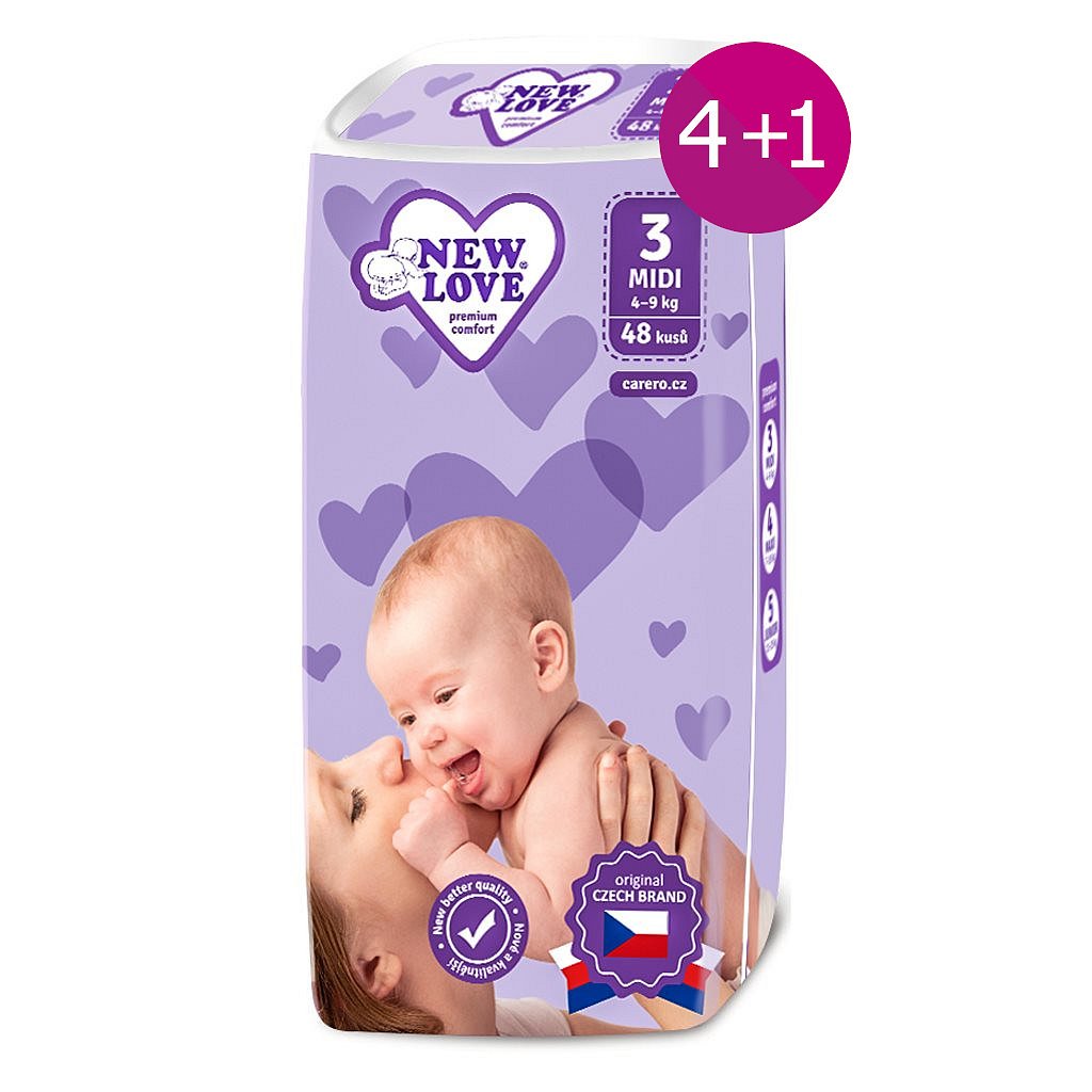 AKCE 4+1 Dětské jednorázové pleny New Love 3 MIDI 4-9 kg