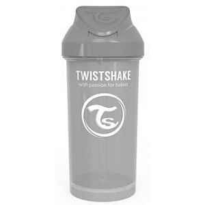 TWISTSHAKE Láhev s brčkem 360 ml (6 m) pastelově šedá