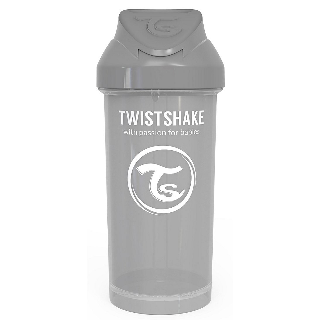 TWISTSHAKE Láhev s brčkem 360 ml (6 m) pastelově šedá