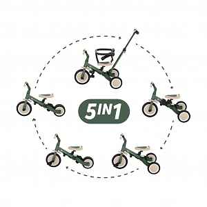 Petite&Mars Tříkolka multifunkční 5v1 Turbo Misty Green