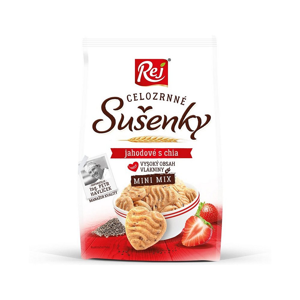 REJ Sušenky celozrnný mix jahodové s chia 190 g