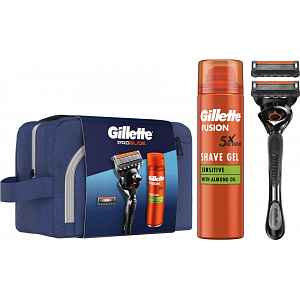 Gillette Pro Glide holící strojek + náhradní hlavice 2 ks + Fusion 5 Ultra Sensitive gel na holení 200 ml + etue dárková sada