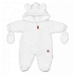 Baby Nellys Zimní prošívaná kombinéza s chlupáčkovou podšívkou + rukavičky, Love vel.  62