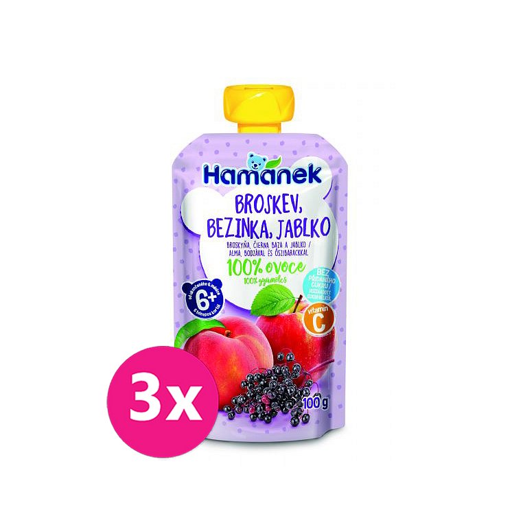 3x HAMÁNEK Broskev, bezinka, jablko 100 g
