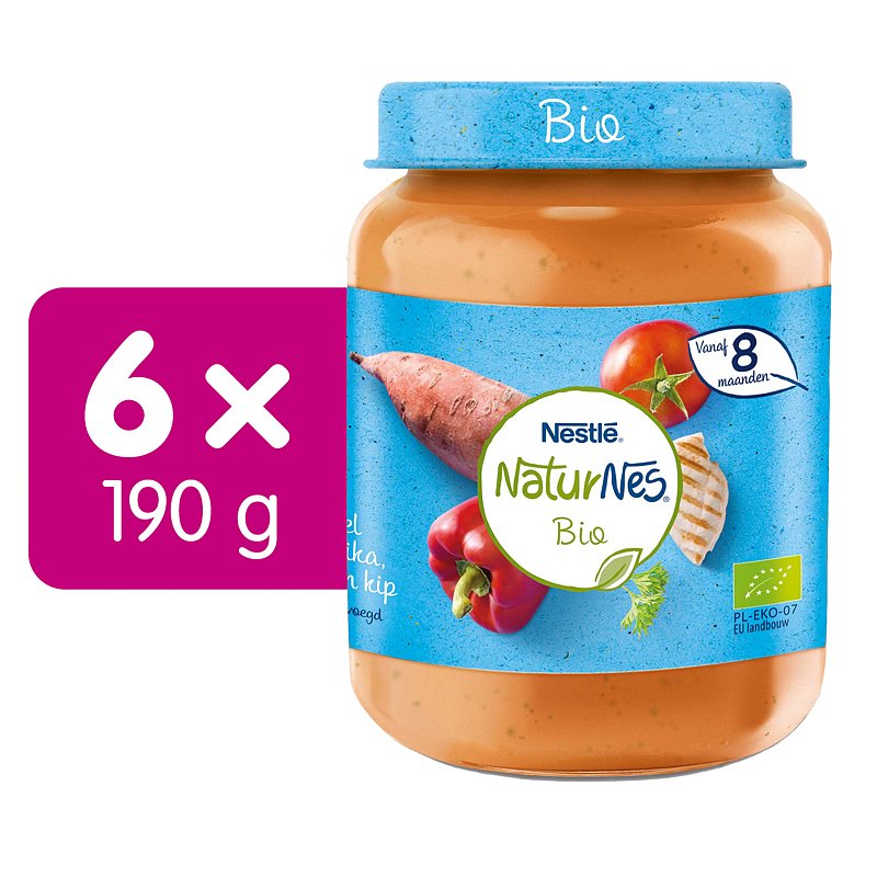 6x NESTLÉ NaturNes BIO Sladké brambory s paprikou, rajčaty a kuřecím masem 190 g