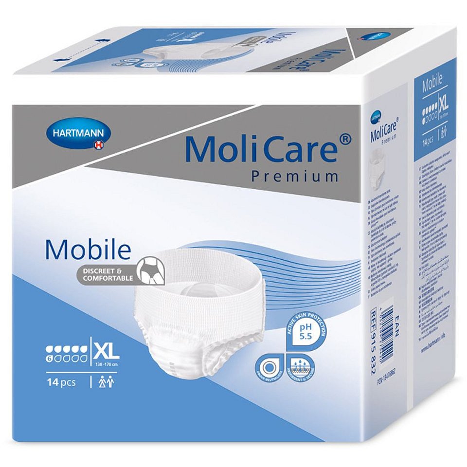 KALHOTKY ABSORPČNÍ MOLICARE MOBIL EXTRA LARGE BOKY 130-170CM,1862ML,14KS