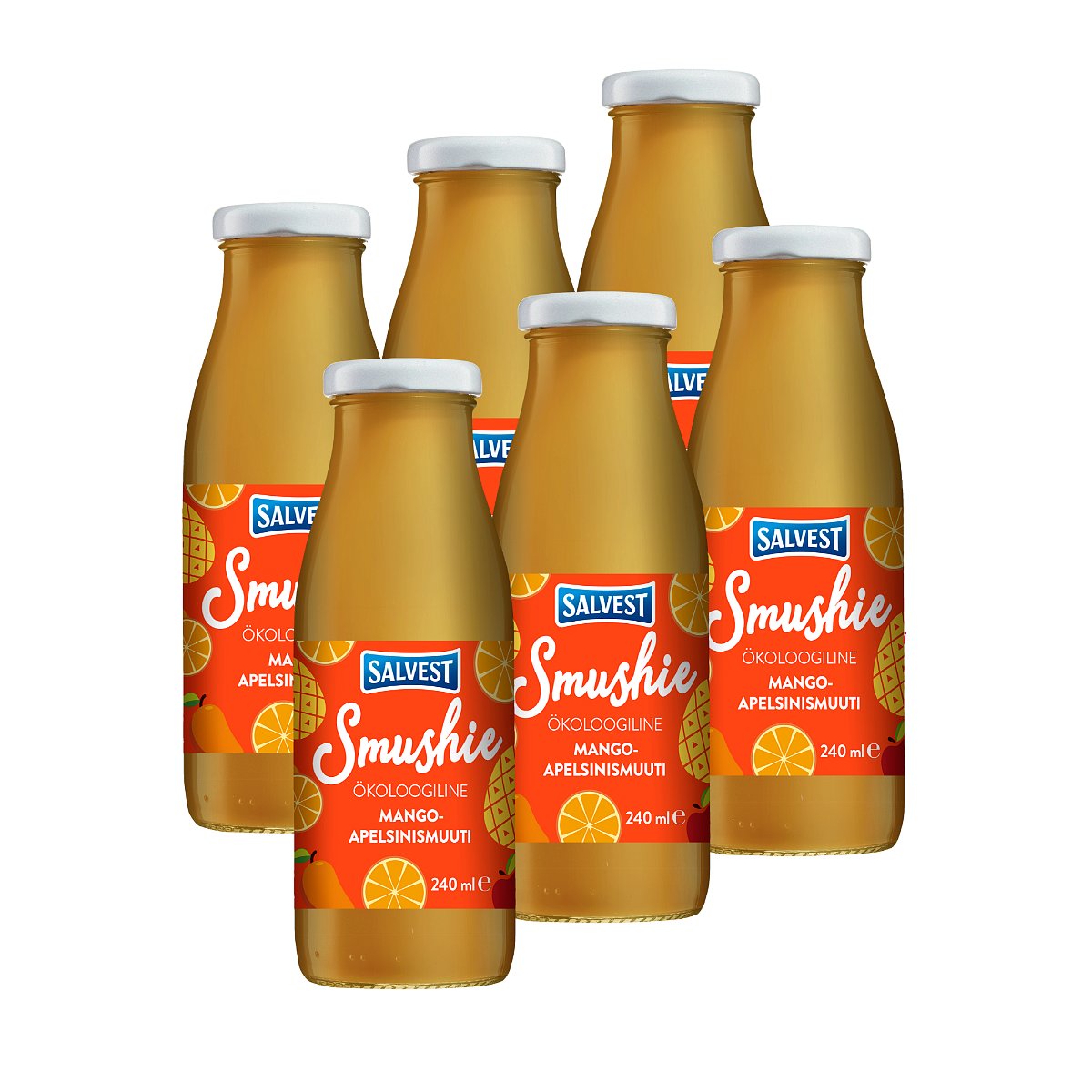 SALVEST Smushie BIO Ovocné smoothie s mangem, ananasem a pomerančovou dužinou 6x240 ml