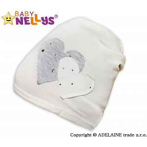Baby Nellys Bavlněná čepička Srdíčka - smetanová vel.  110/116