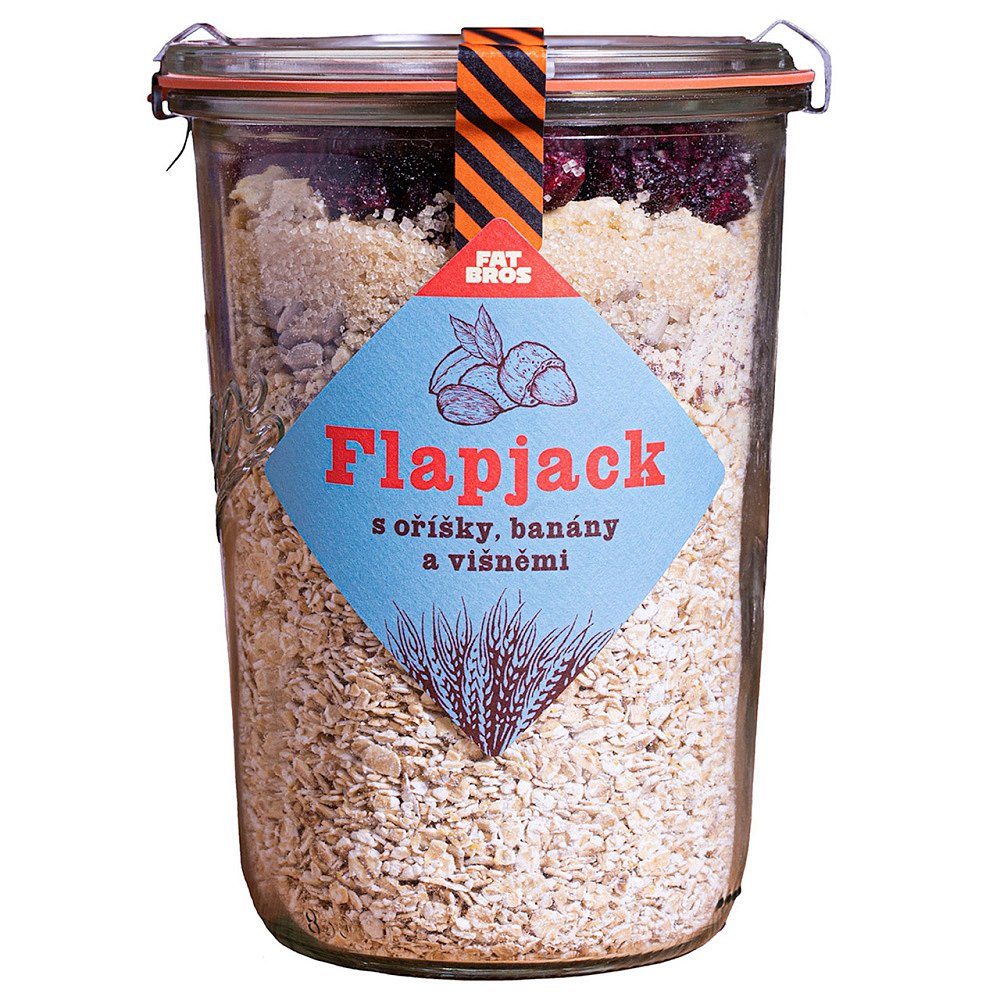FAT BROTHERS Flapjack s oříšky, semínky, banánem a višněmi v dóze 340 g