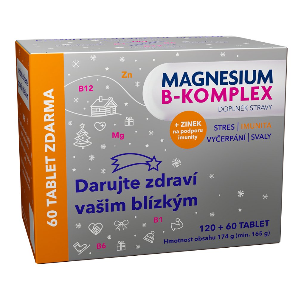 GLENMARK Magnesium B-komplex VÁNOCE 120 + 60 tablet ZDARMA