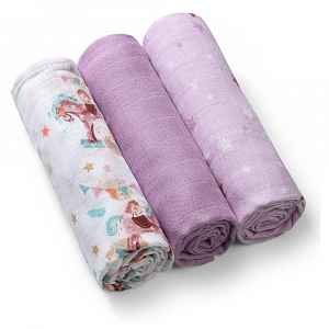 BABYONO Pleny bambusové 3 ks Violet, 70x70 cm